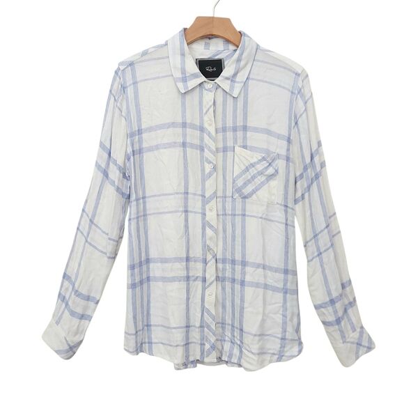 Rails Tops - Rails Shirt Womens Medium White Blue Plaid Long Sleeve Button Soft Casual Preppy